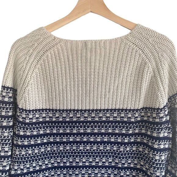 BDG Knitted Ribbed Blue and Cream Stripes Sweater - Picture 5 of 6